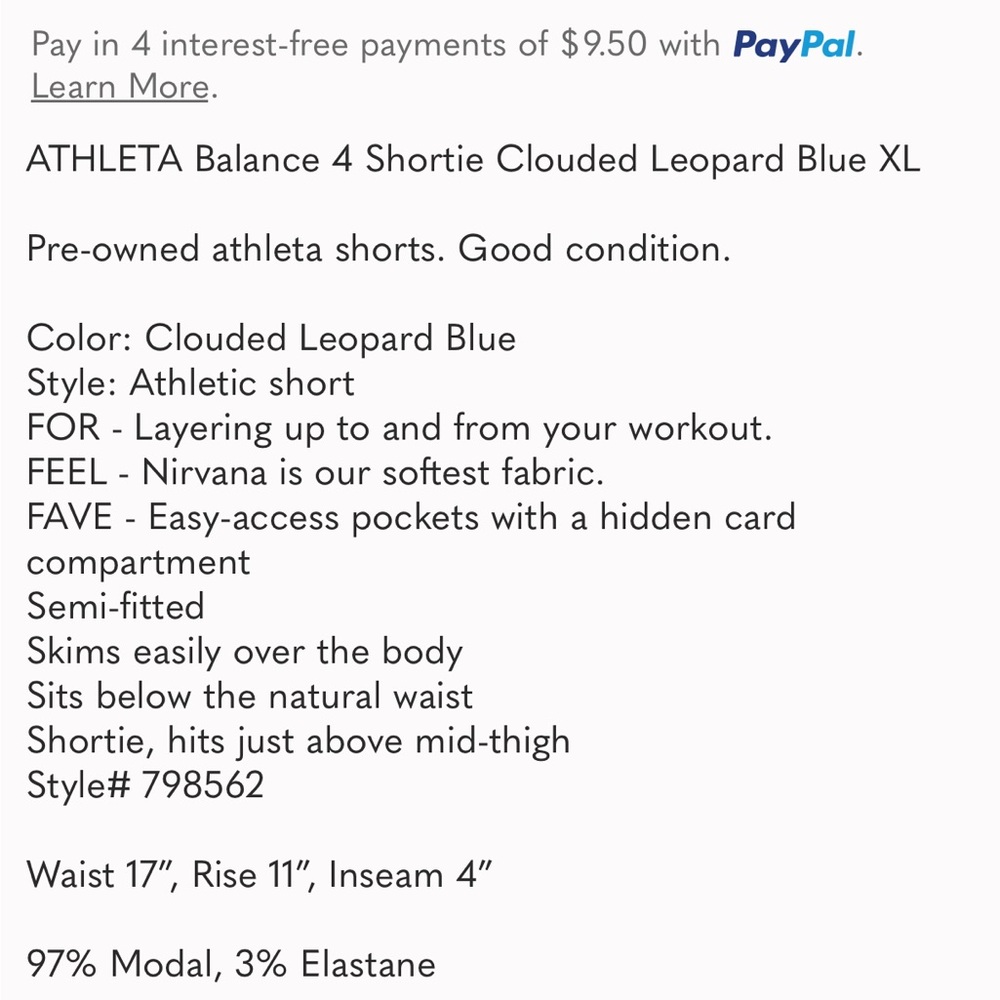 NWT ATHLETA Balance 4” Pull On SHORTIE Active Lounge SHORTS Nirvana Leopard $59 - Picture 9 of 12